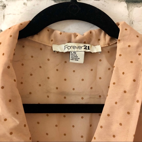 Forever 21| Pink Polka Dot Tie Up Button-Front Top - Picture 3 of 4